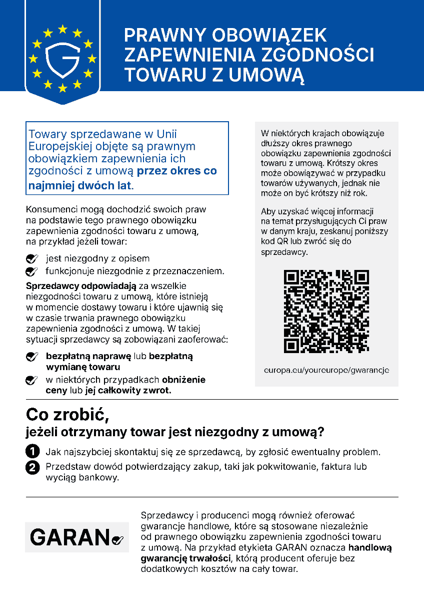 Ujednolicone powiadomienie UE o prawnym obowiązku zapewnienia zgodności towaru z umową